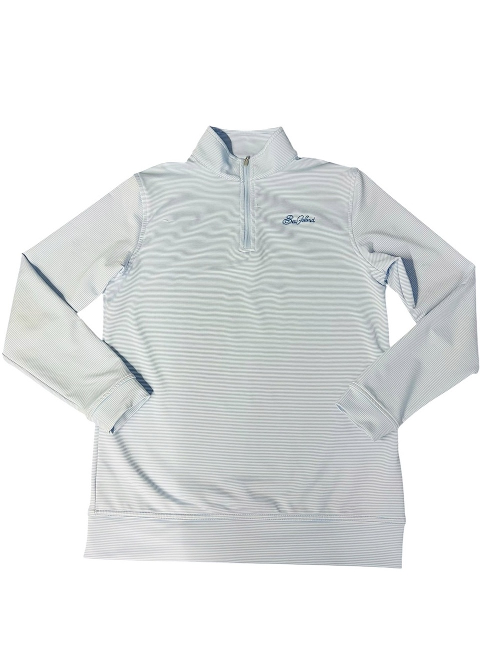 Peter Millar Boy’s Pale Blue And White Small Stripes Quarter-Zip Rash Guard